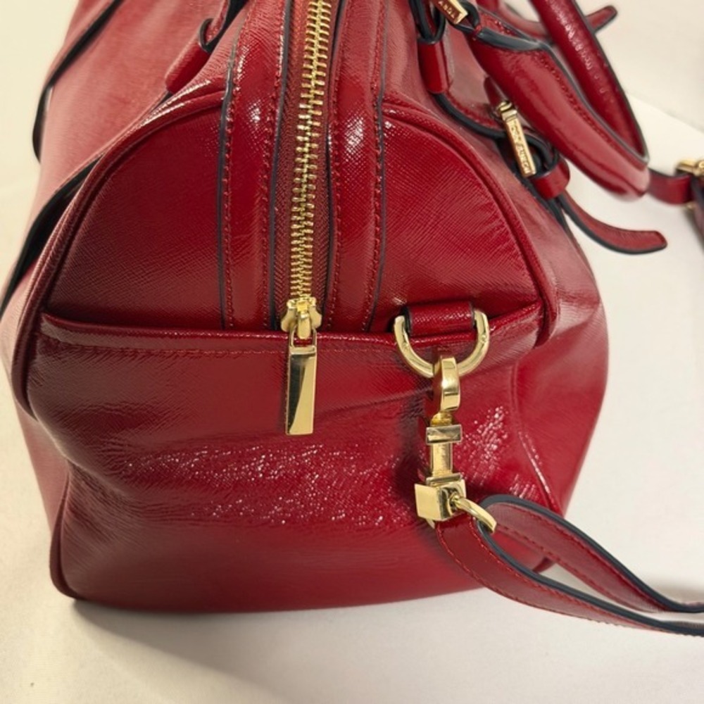 Tory Burch Satchel Medium Red Patent Leather Buckle Handbag Designer Luxury Bag - Picture 9 of 15
